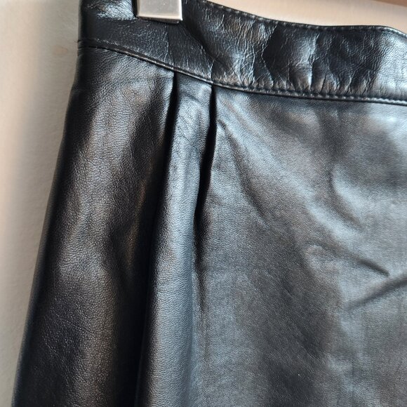 🇫🇷 Vintage Black Leather Mini Skirt - Made in France - Sz 6 - Picture 4 of 14